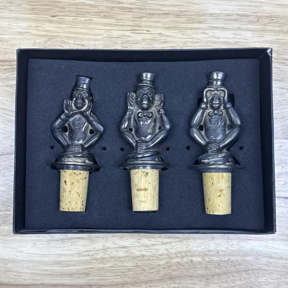 Wine Cork Bottle Stoppers Monkey No Evil Set Of 3 Niemann Marcus Vintage Piece